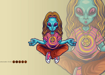 Hippie peace alien yoga graphic t shirt