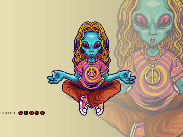 Hippie peace alien yoga graphic t shirt