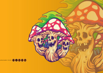 Scary Monster Magic Mushroom t shirt template vector