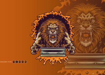 Angry Lion Jump Silk Screen Printing Mascot Logo t shirt vector