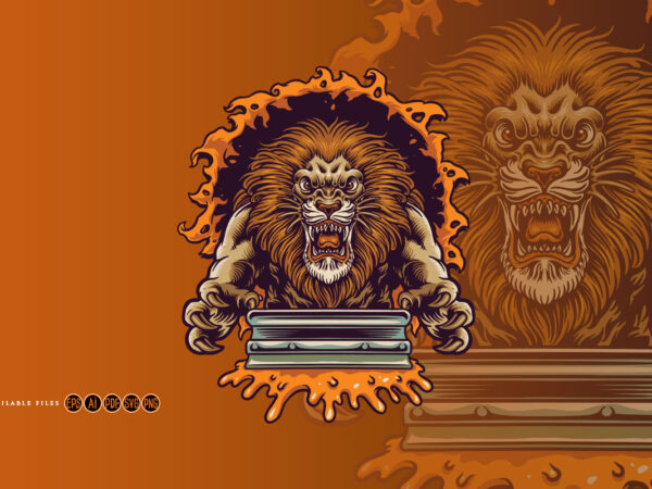 Angry lion jump silk screen printing mascot logo t shirt vector