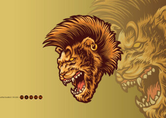 Angry lion with mohawk hair