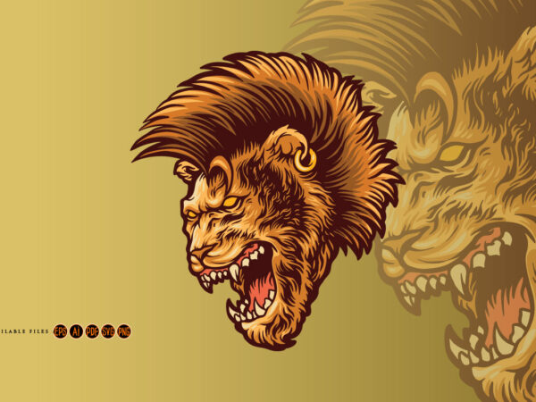 Angry lion with mohawk hair t shirt vector
