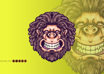 Trippy smiling male gorilla illustration t shirt designs for sale