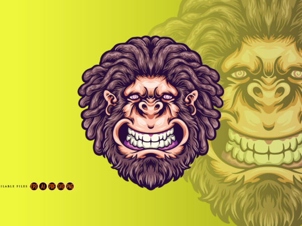 Trippy smiling male gorilla illustration t shirt designs for sale