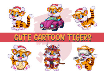 Set of Cute Cartoon Tigers. t shirt template vector