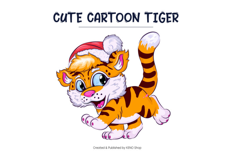 Set of Cute Cartoon Tigers.