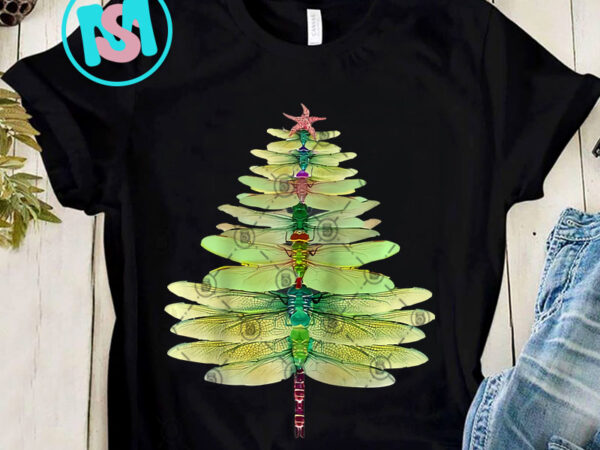 Dragonfly christmas tree funny dragonfly lovers xmas png, christmas tree png, merry christmas png instant download t shirt vector illustration