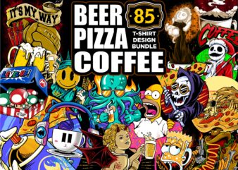 BEER – PIZZA – COFFEE cartoon illustration tshirt design bundles
