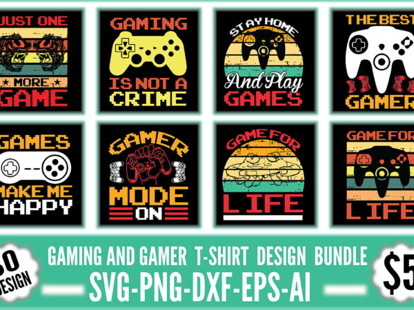 Gaming and gamer t-shirt design bundle