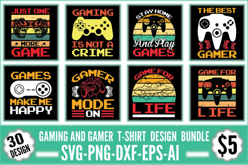 Gaming And Gamer T-shirt Design Bundle