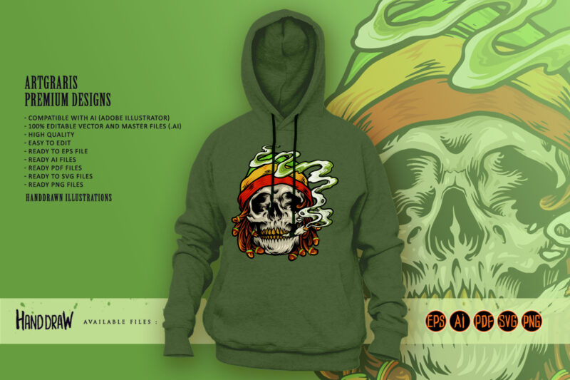 Weed Skull Smoke Cannabis Jamaican Hat