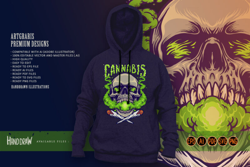 Skull Head Cannabis Clouds Smoking Marijuana