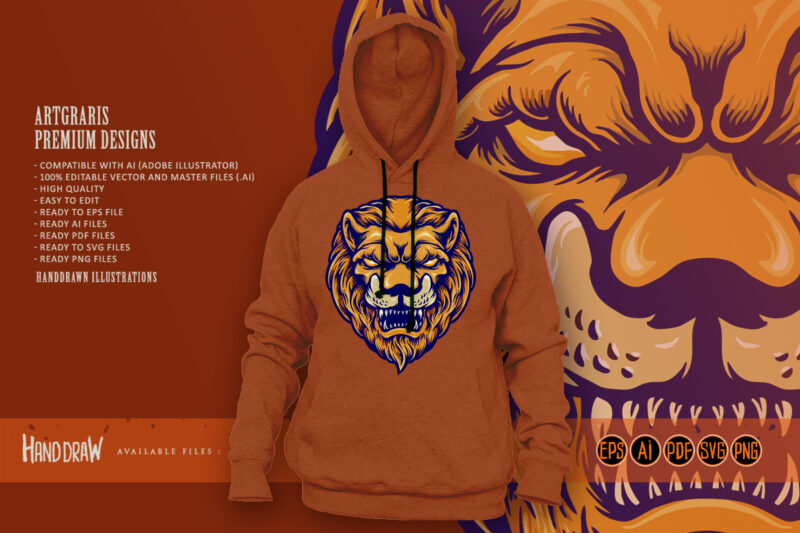 Angry Lion Head Face Mascot Logo Isolated