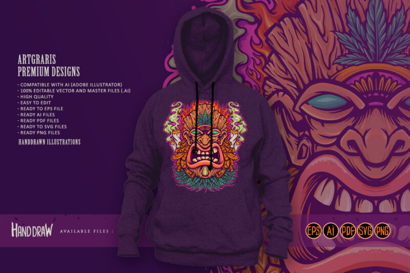 Angry Tiki Mascot with Cannabis Smoke - Buy t-shirt designs