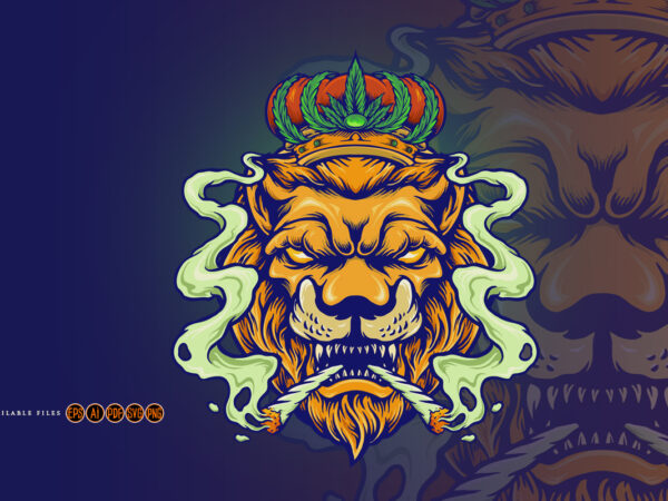 Lion king weed smoke cannabis mascot t shirt vector graphic