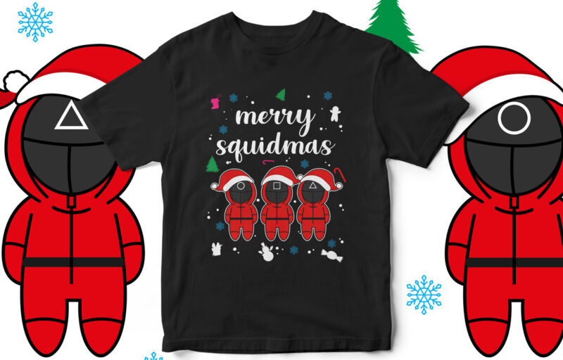 Merry Squidmas, Squid Games, Squid Game Vector T-Shirt design, Squid Game T-Shirt design