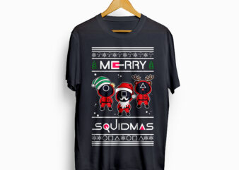 Merry squidmas, squid games, squid game vector t-shirt design, squid santa claus, Korean Drama, Version 3