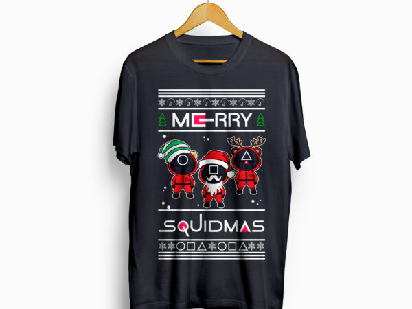 Merry squidmas, squid games, squid game vector t-shirt design, squid santa claus, korean drama, version 3