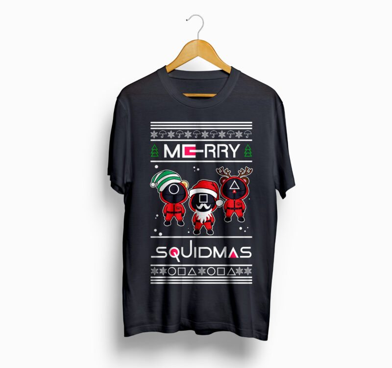 Merry squidmas, squid games, squid game vector t-shirt design, squid santa claus, Korean Drama, Version 3