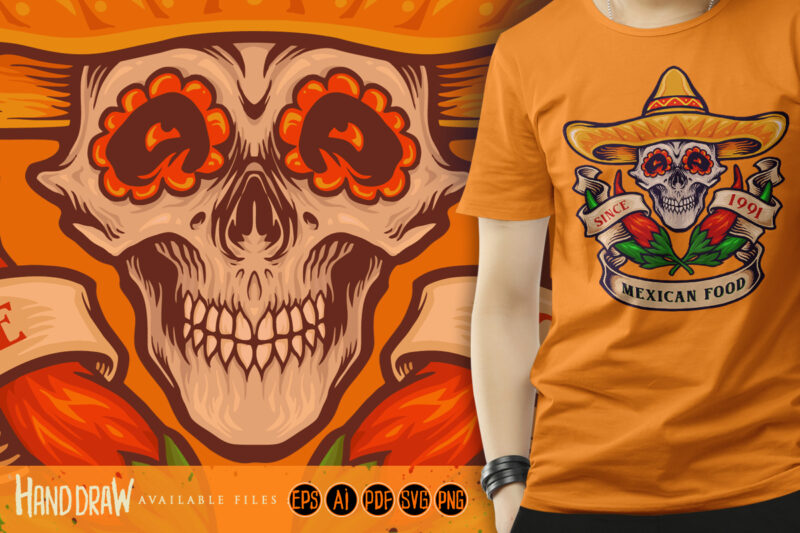 Mexican Food Skull Logo Chilli