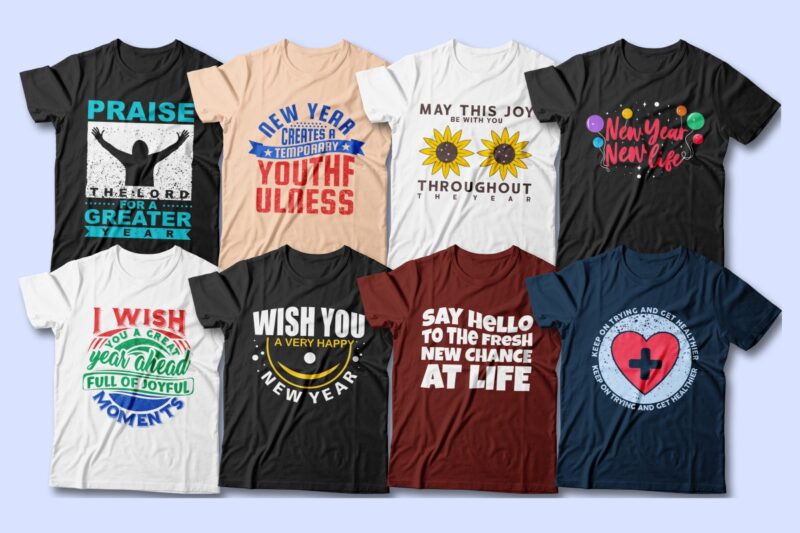 New Year Wishes T-shirt Designs Sublimation Bundle, Hope of new year, New year quotes, New year bundle,