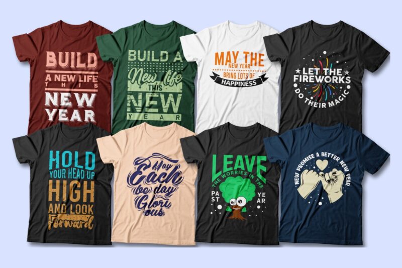 New Year Wishes T-shirt Designs Sublimation Bundle, Hope of new year, New year quotes, New year bundle,