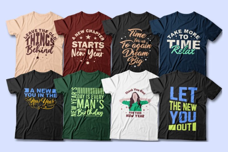 New Year Wishes T-shirt Designs Sublimation Bundle, Hope of new year, New year quotes, New year bundle,