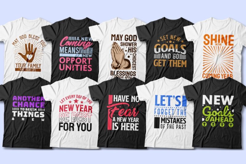 New Year Wishes T-shirt Designs Sublimation Bundle, Hope of new year, New year quotes, New year bundle,