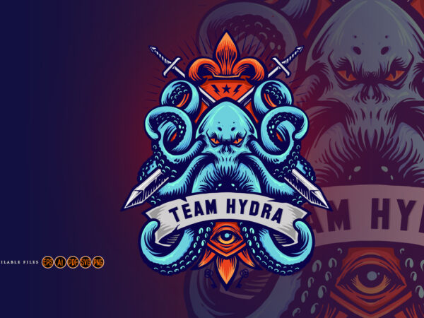 Octopus kraken badge logo hydra illustrations t shirt design online