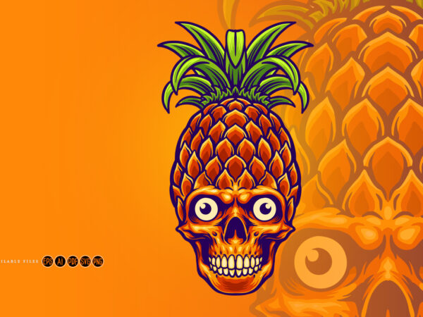 Pineapple skull summer tropical clipart t shirt illustration
