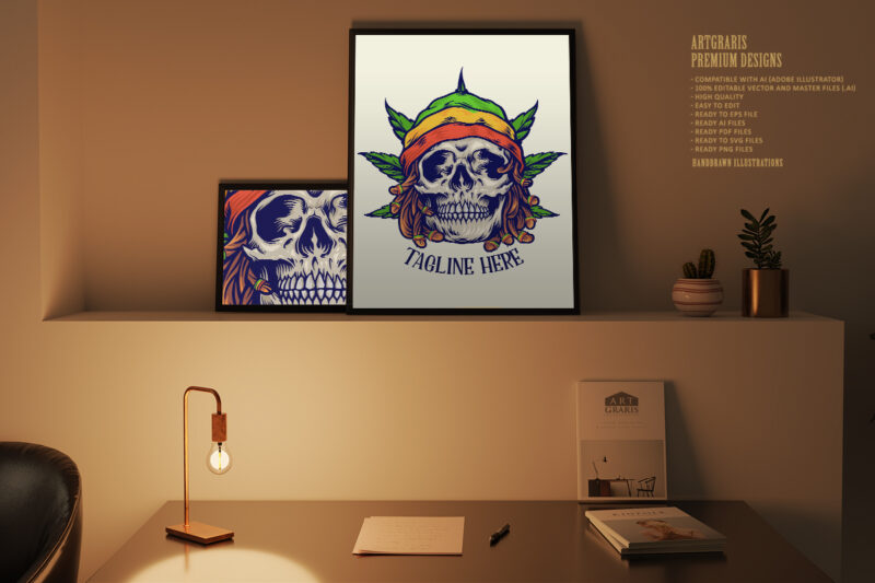 Dreadlock Rastaman Skull Jamaican leaf Weed Background
