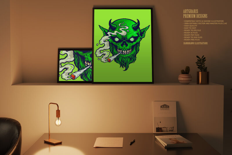 Angry Devil Marijuana Smoke Illustrations