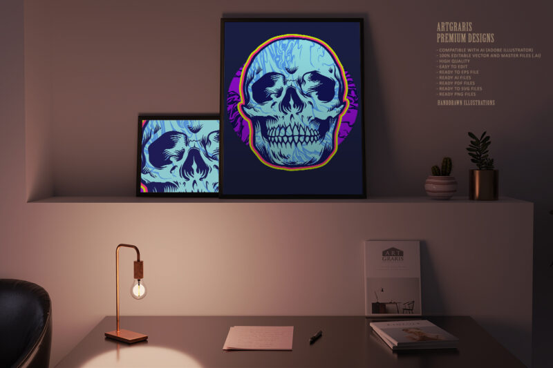 Psychedelic Head Skull Bones Illustrations