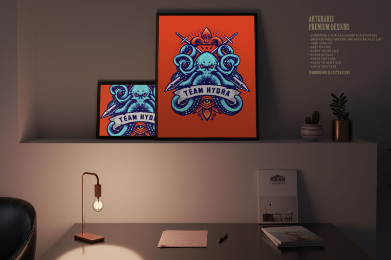Octopus Kraken Badge Logo Hydra Illustrations