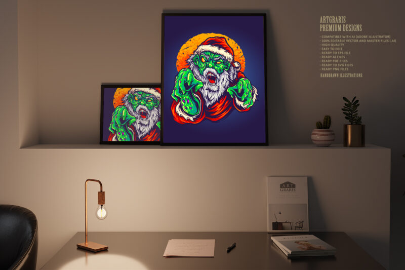 Santa Claus Scream Zombie Illustrations