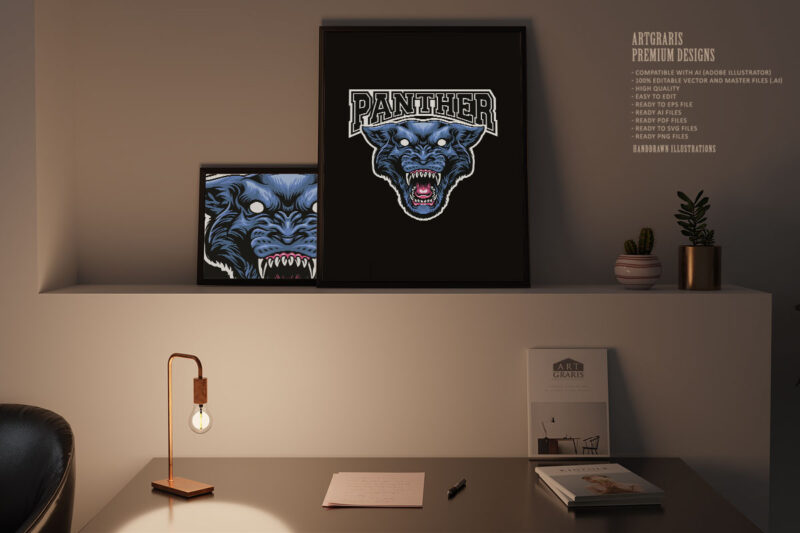 Black panther head mascot logo