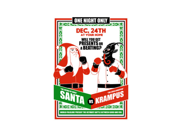 Santa vs krampus t shirt template vector