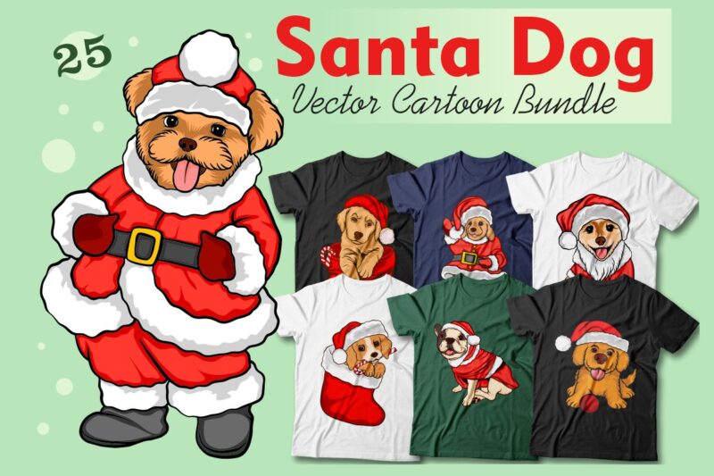 Santa dog vector cartoon bundle