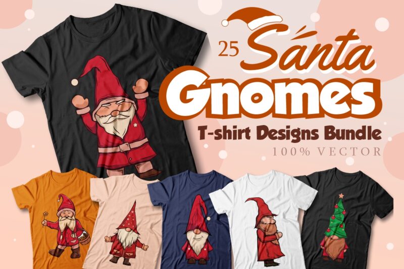 Santa gnomes t-shirt designs bundle
