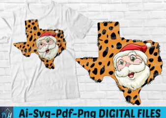 Texas Leopard Santa t-shirt design, TX Leopard Santa SVG, TX Leopard Santa Head Christmas shirt, Leopard Texas Map Christmas SVG, Funny Texas santa head tshirt, Texas santa sweatshirts & hoodies