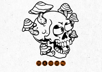 Trippy Magic mushroom and skull illustration t shirt designs for sale