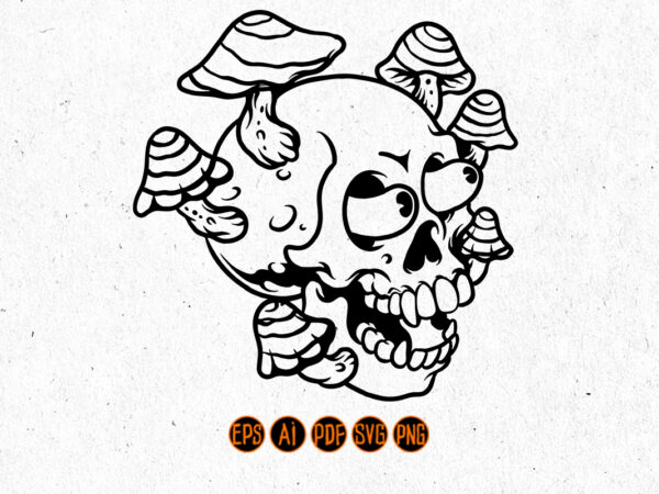 Trippy magic mushroom and skull illustration t shirt designs for sale