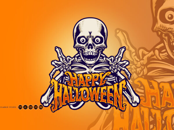 Skull halloween treat pumpkin trick t shirt template vector