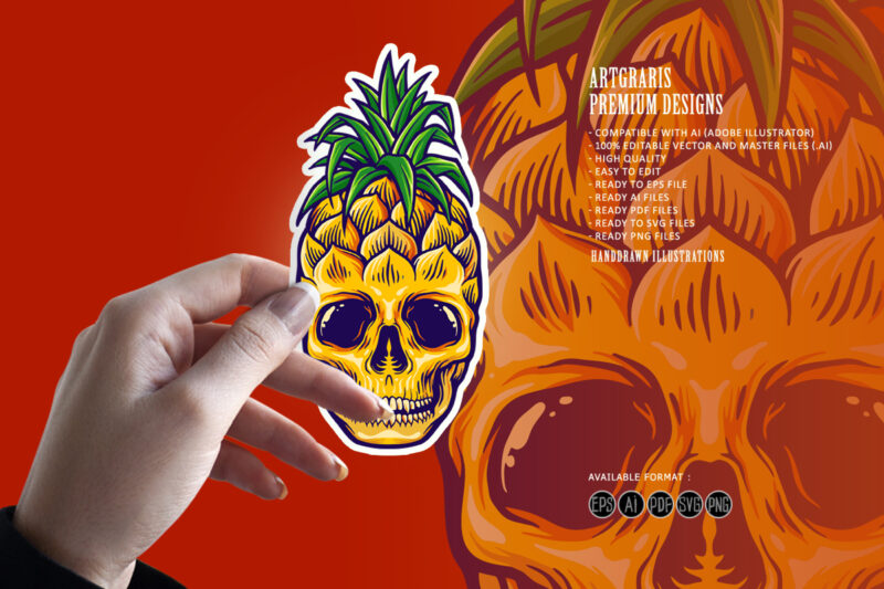 Tropical Pineapple Skull Summer Mascot