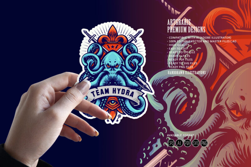 Octopus Kraken Badge Logo Hydra Illustrations