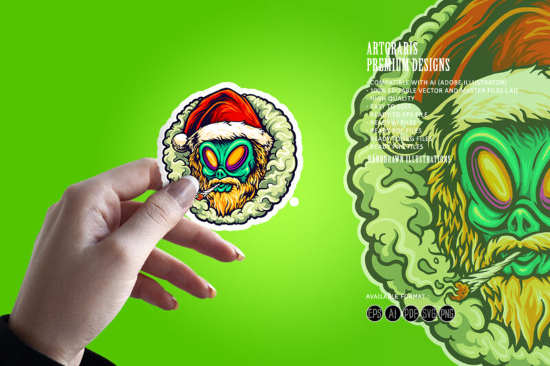 Alien Hat Santa Weed Smoking Illustrations