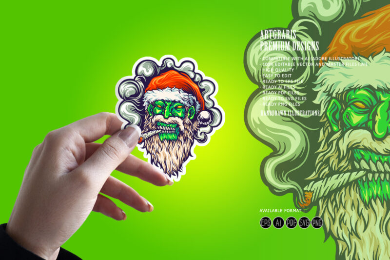 Zombie Skull Santa Claus Christmas Cannabis Smoking