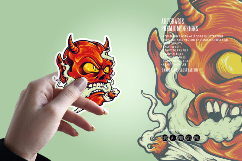 Red Devil Vape Weed Smoking Illustrations