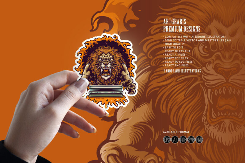 Angry Lion Jump Silk Screen Printing Mascot Logo
